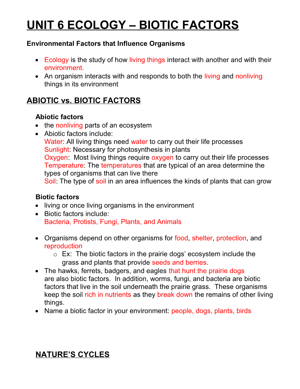 Unit 6 Ecology Biotic Factors