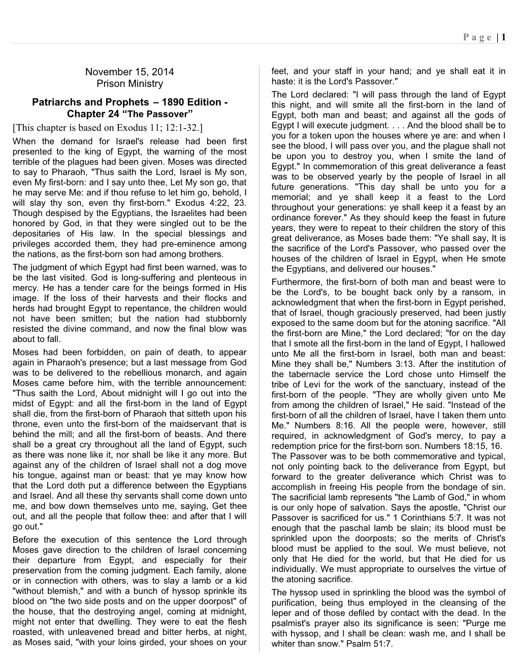 Patriarchs and Prophets 1890 Edition - Chapter 24 the Passover