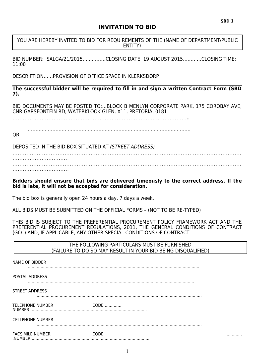 You Are Hereby Invited to Tender to the Government of the Republic of South Africa s1