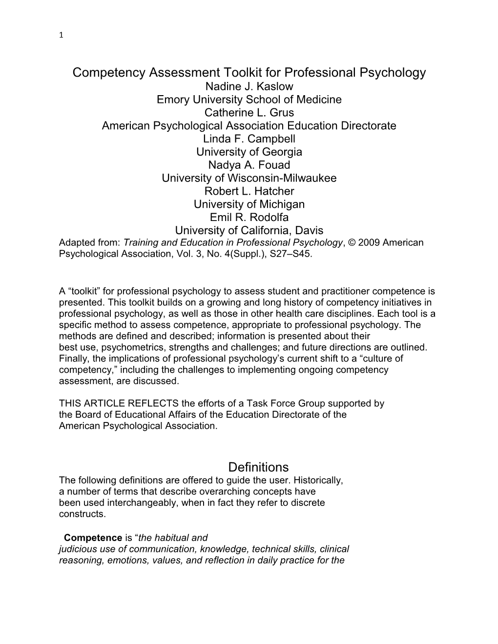 Competency Assessment Toolkit for Professional Psychology