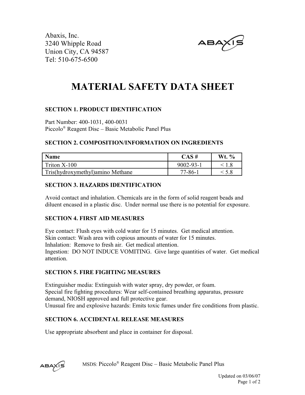 Material Safety Data Sheet s74