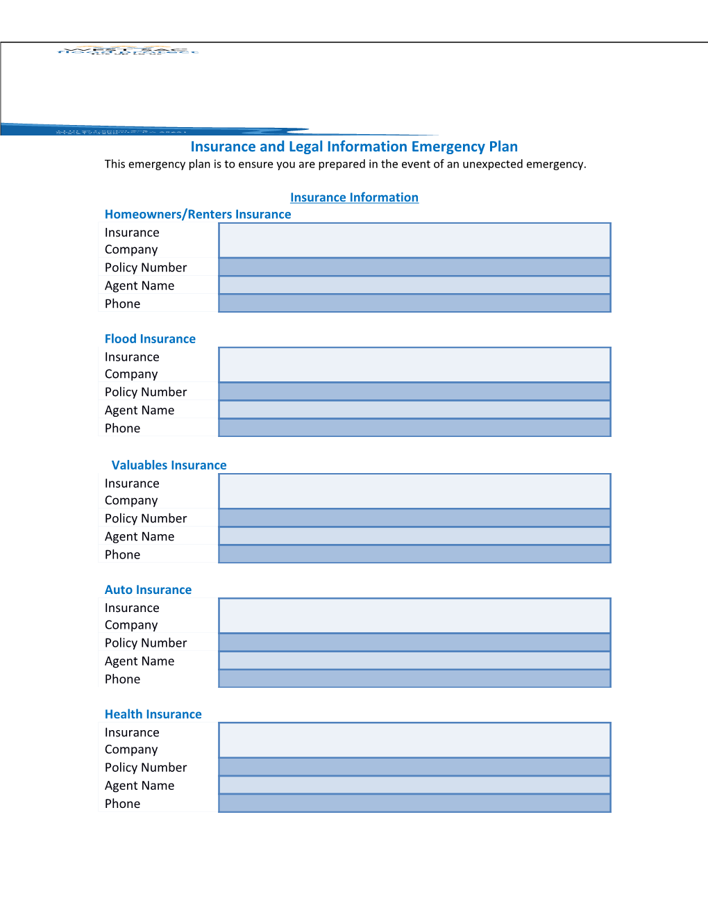 Insurance and Legal Information Emergency Plan