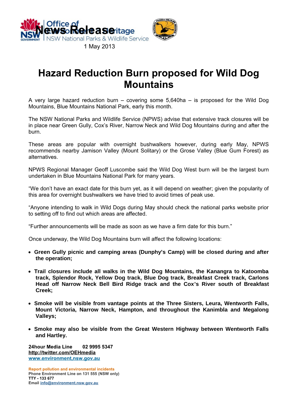 Hazard Reduction Burn Proposed for Wild Dog Mountains