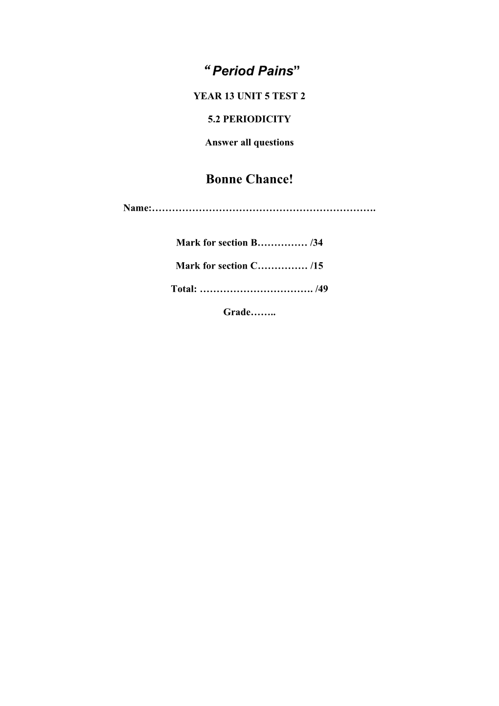 Year 13 Unit 5 Test 2