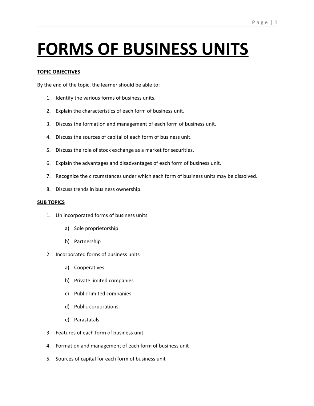 Forms of Business Units