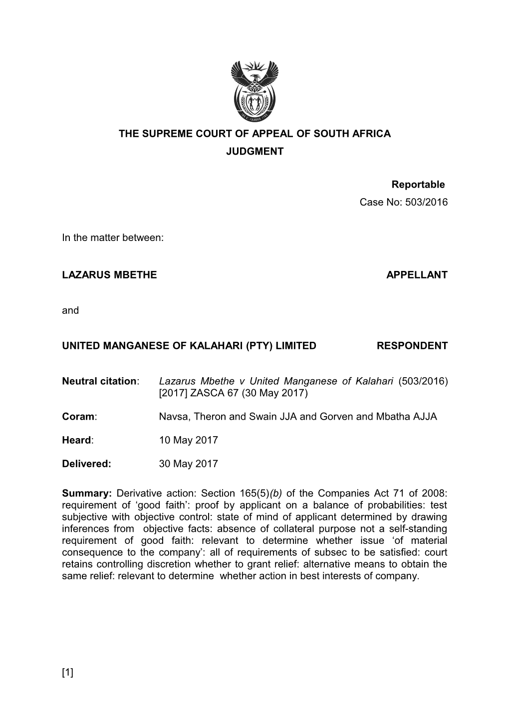 The Supreme Court of Appeal of South Africa s11