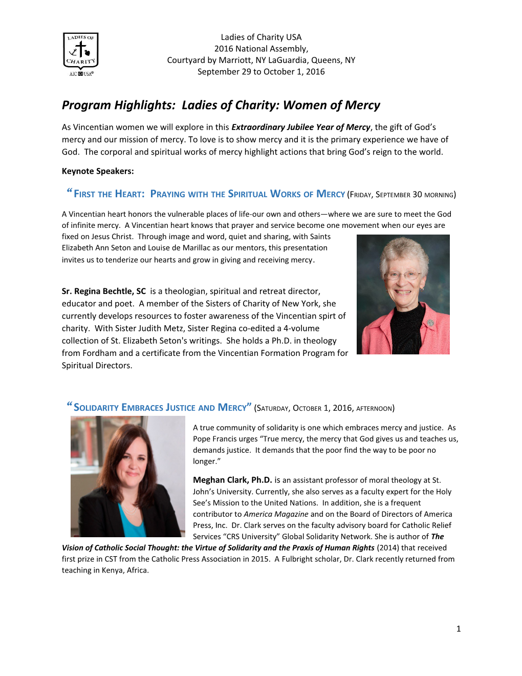 Program Highlights: Ladies of Charity: Women of Mercy