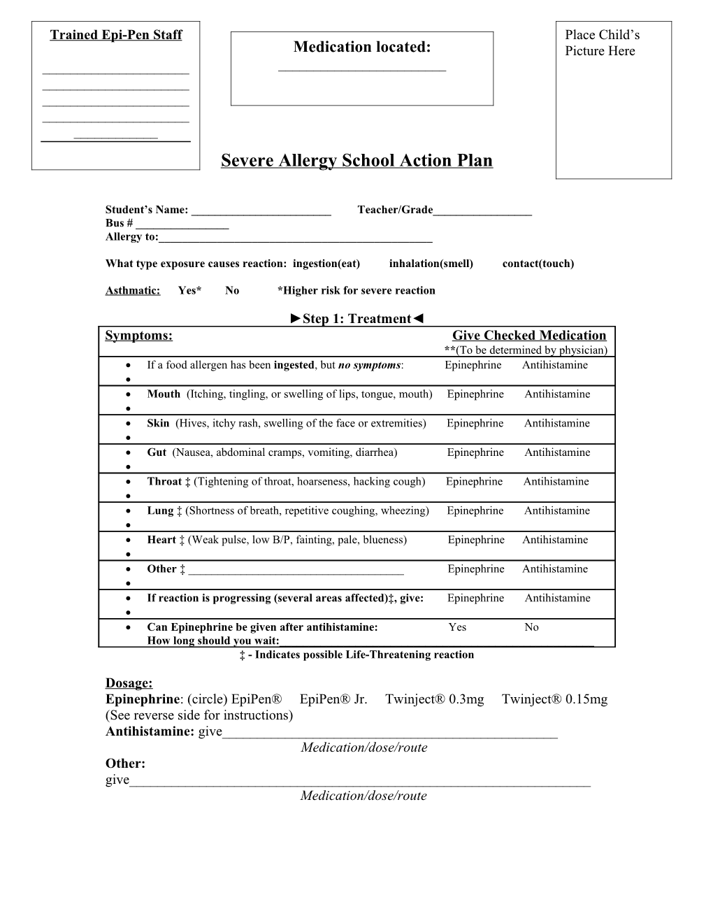 Severe Allergy Action Plan