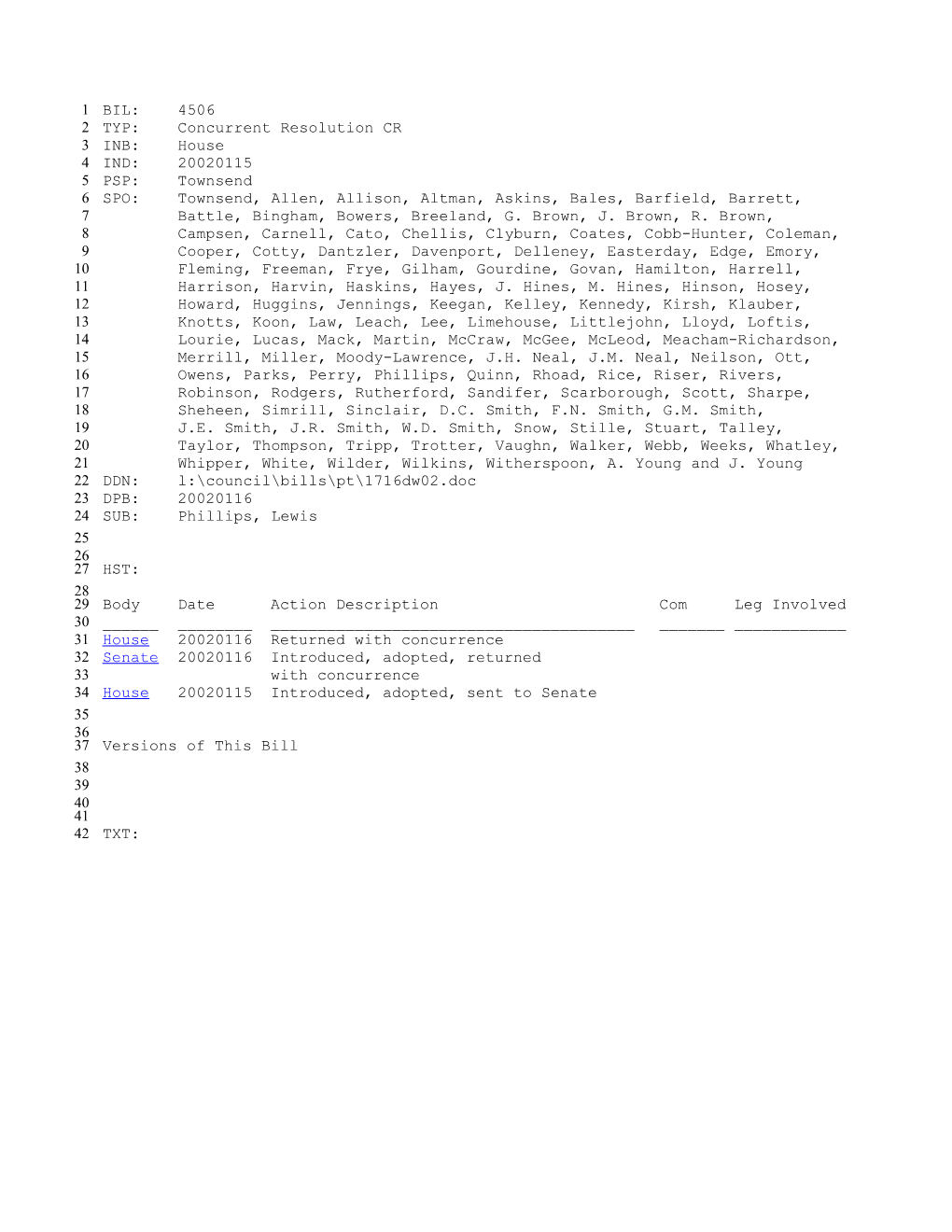 2001-2002 Bill 4506: Phillips, Lewis - South Carolina Legislature Online