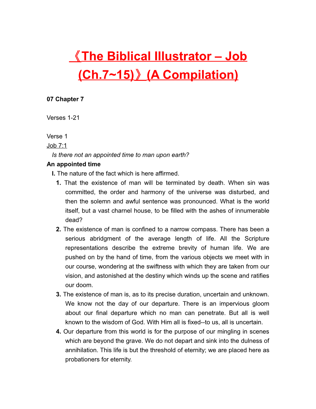 The Biblical Illustrator Job (Ch.7 15) (A Compilation)