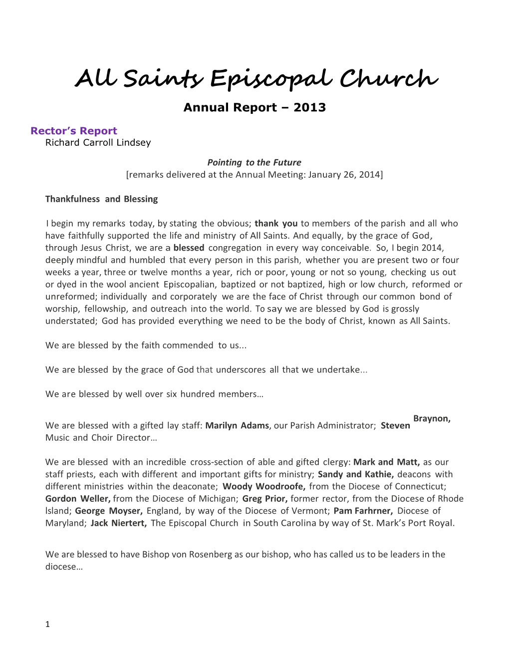 All Saints Episcopal Church Annual Report 2013