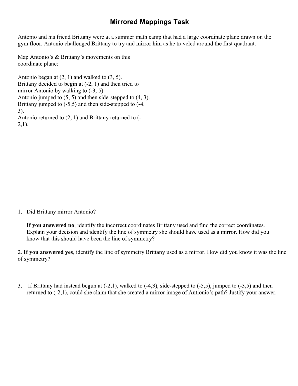 Mirrored Mappings Task