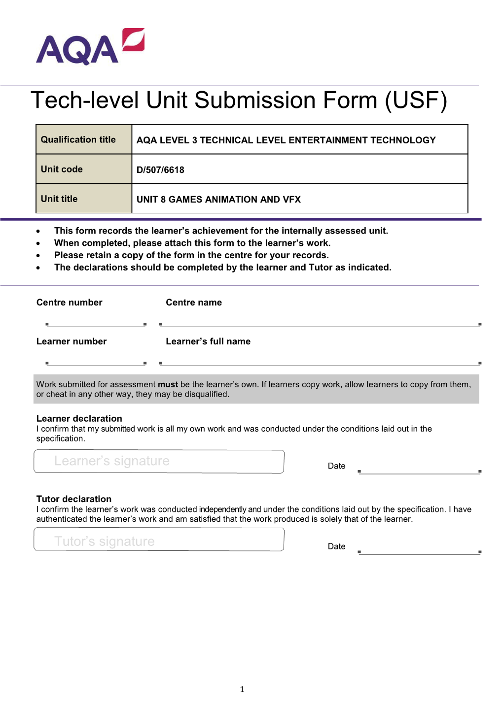 This Form Records the Learner S Achievement for the Internally Assessed Unit