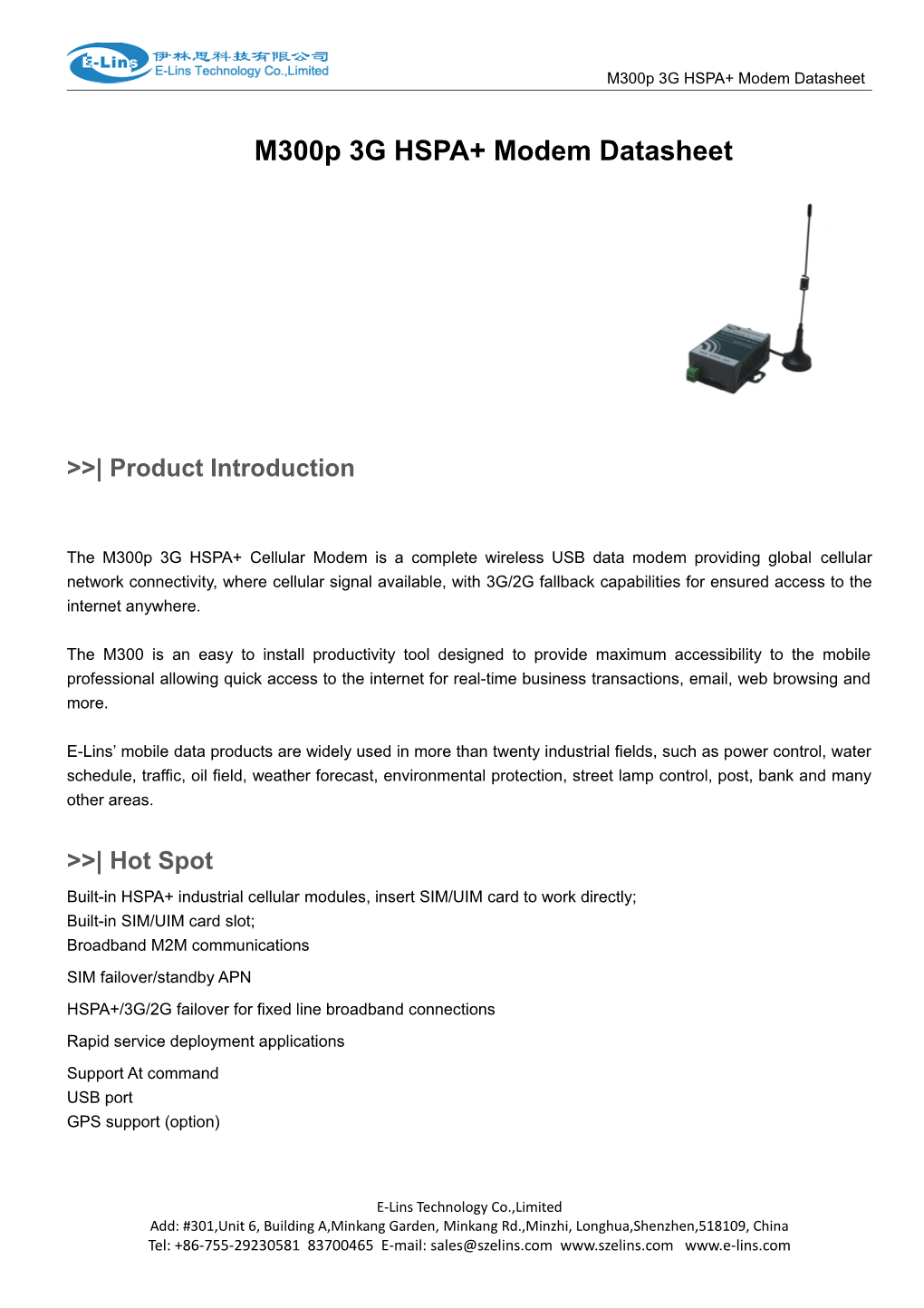 M300p 3G HSPA+ Modem Datasheet Specification