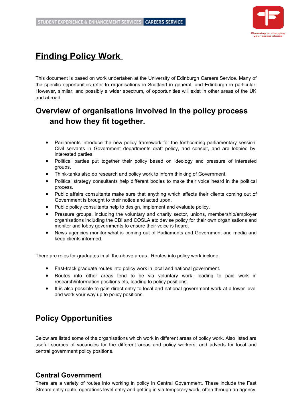 Overview of Organisations Involved in the Policy Process and How They Fit Together