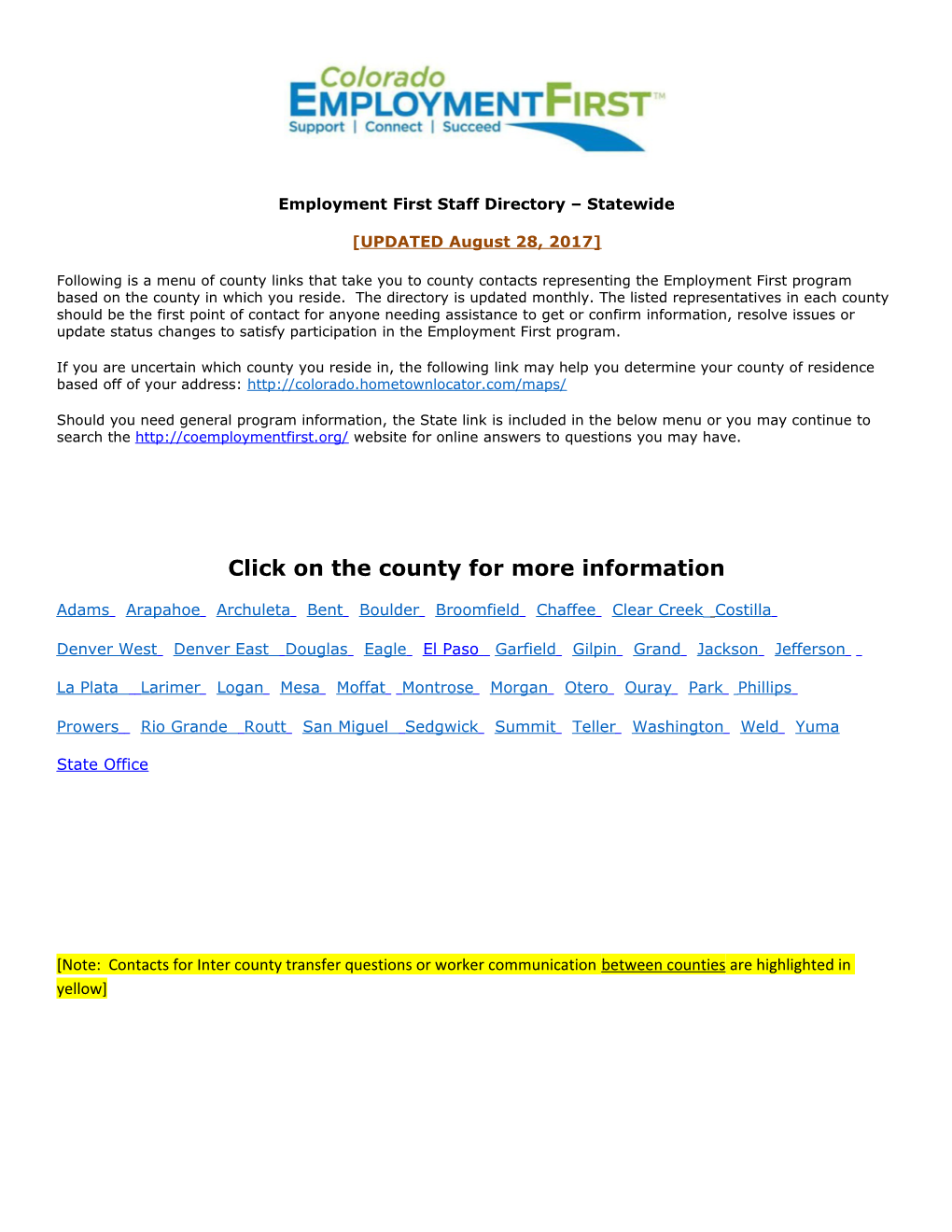 Employment First Staff Directory Statewide