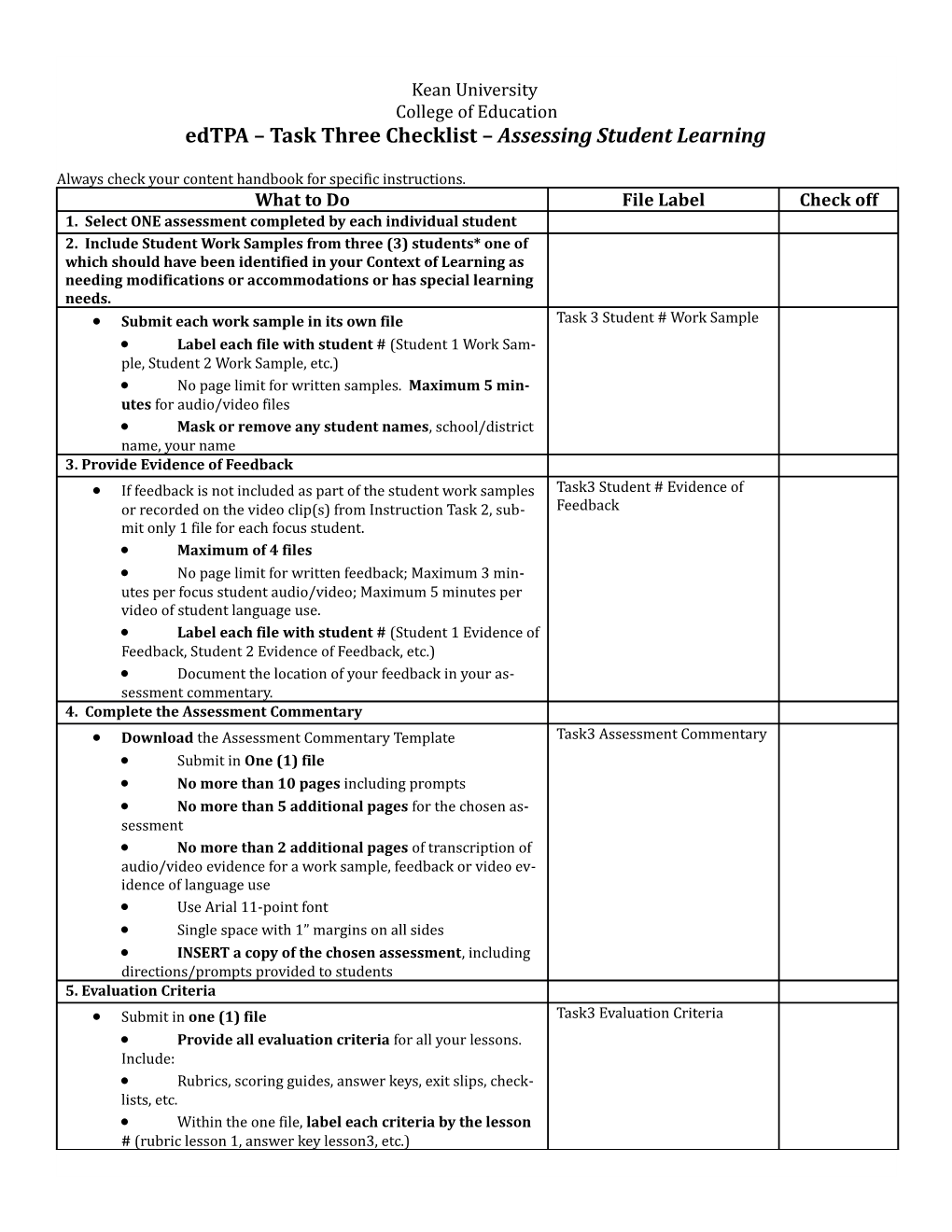Edtpa Task Three Checklist Assessing Student Learning