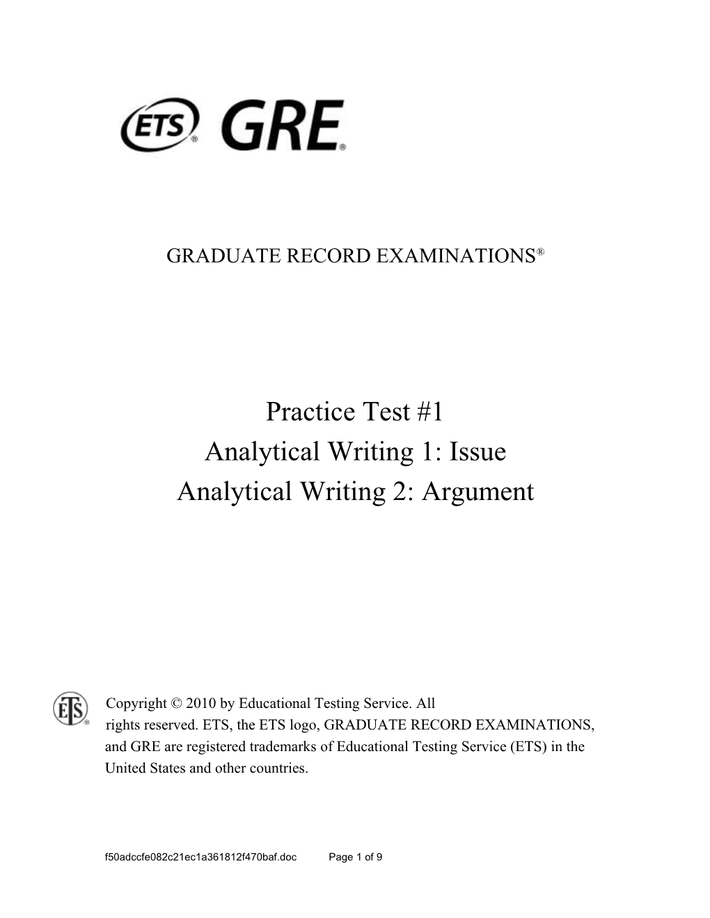 GRE Practice Test 1: Analytical Writing