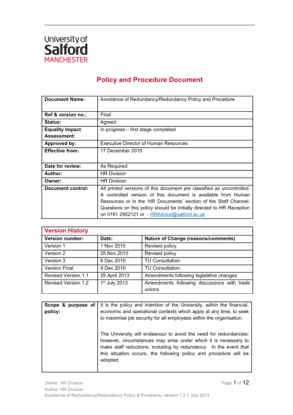 Policy and Procedure Document