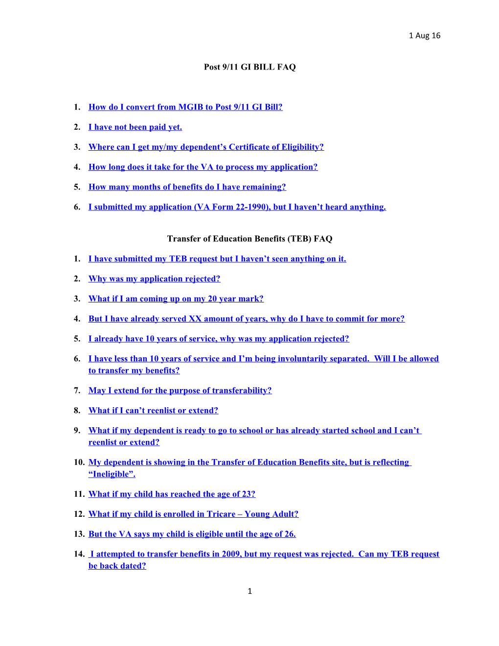 Post 9/11 GI BILL FAQ