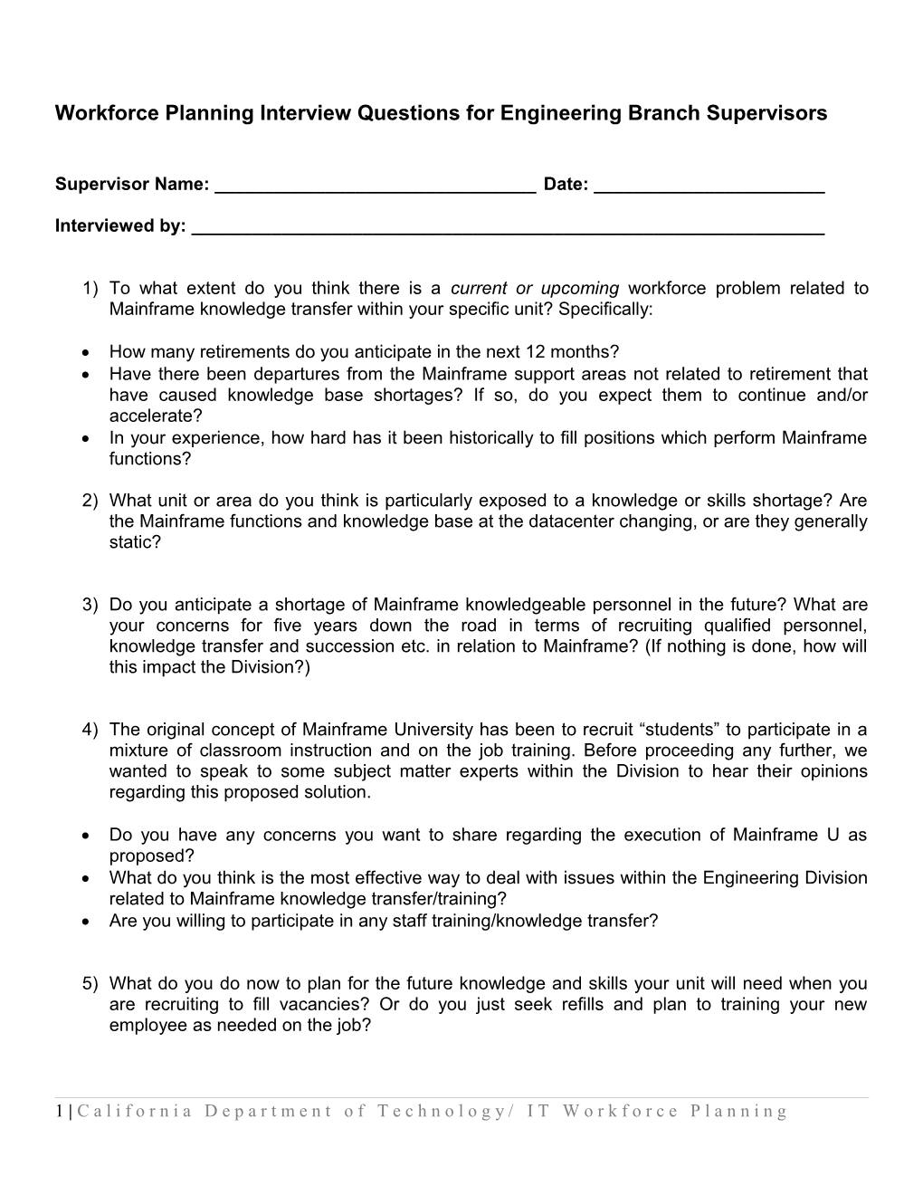 Workforce Planning Interview Questions for Engineering Division Supervisors