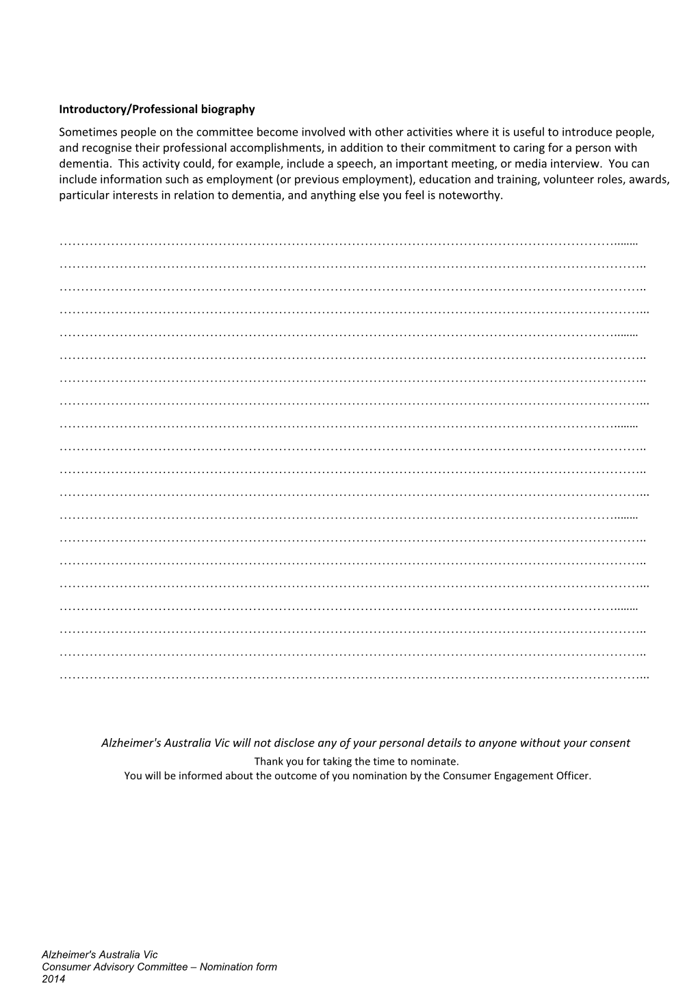 Consumer Advisory Committee Nomination Form