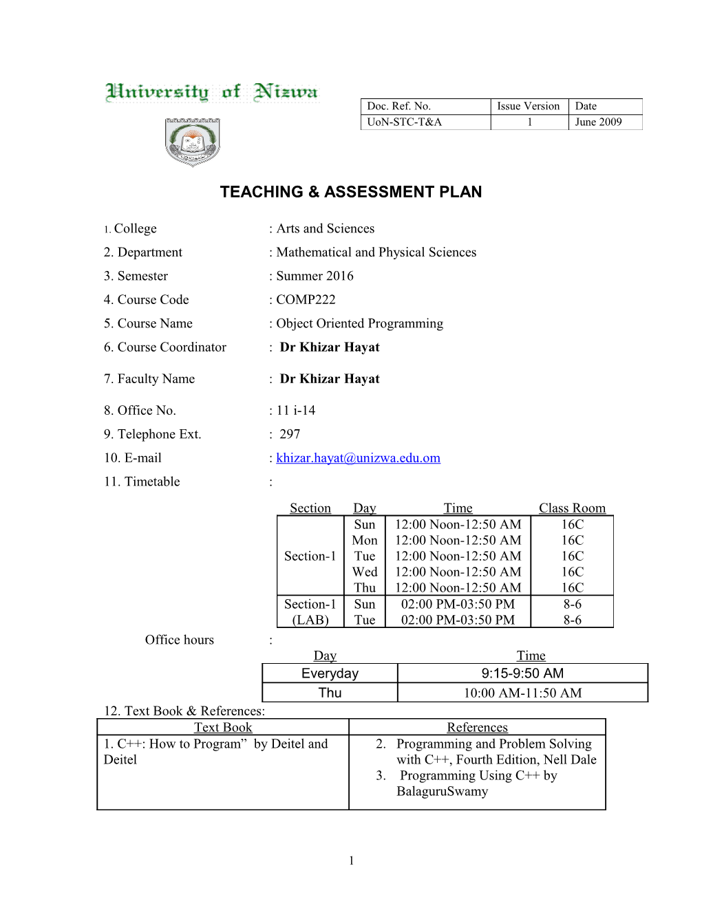 Teaching & Assessment Plan s2