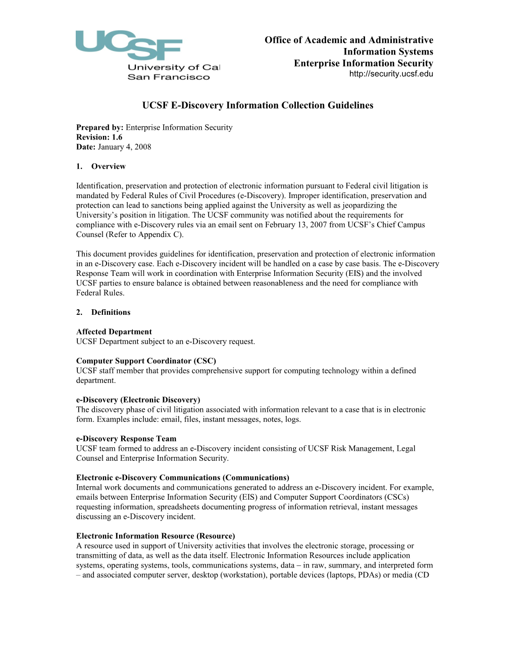 UCSF E-Discovery Information Collection Guidelines