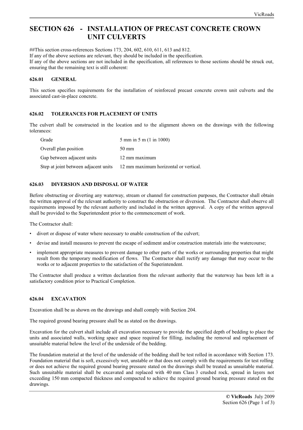 Section626-Installation of Precast Concrete Crown Unit Culverts
