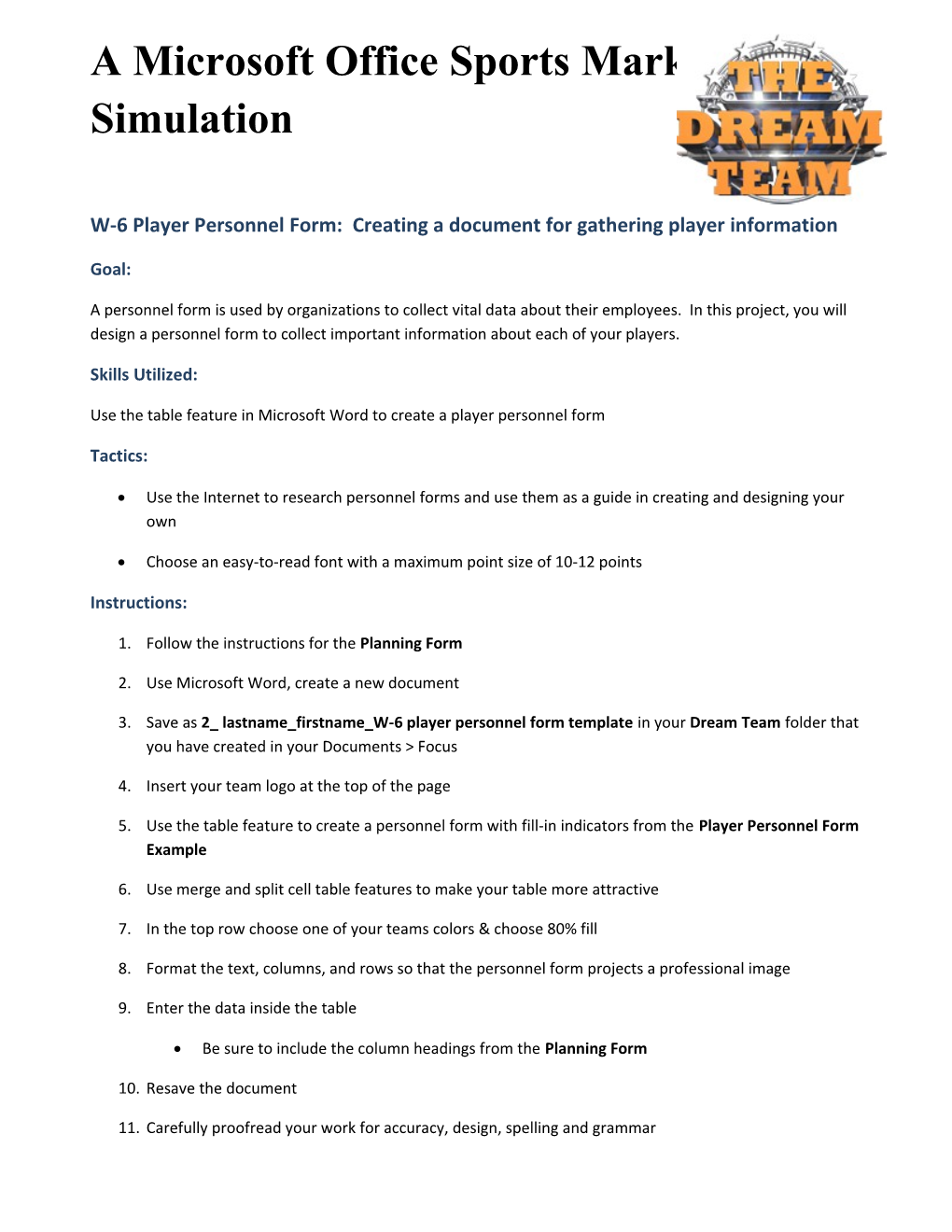 W-6 Player Personnel Form: Creating a Document for Gathering Player Information