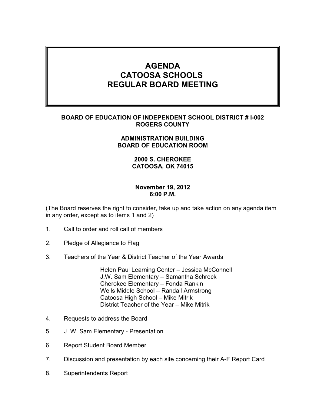 Board of Education of Independent School District # I-002