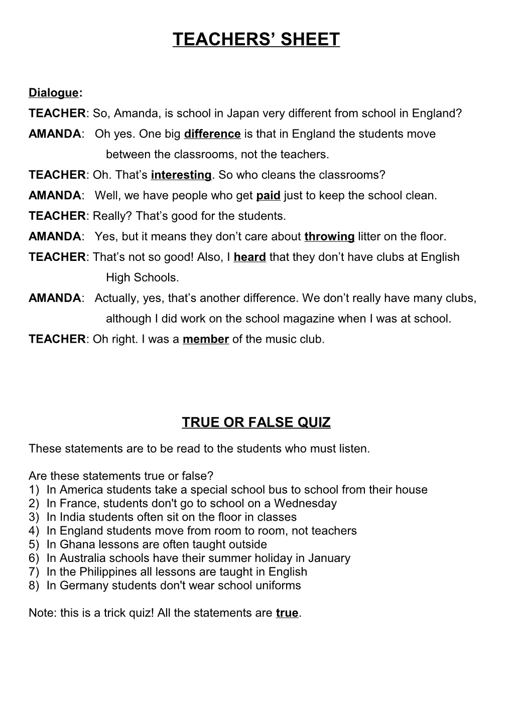 True Or False Quiz
