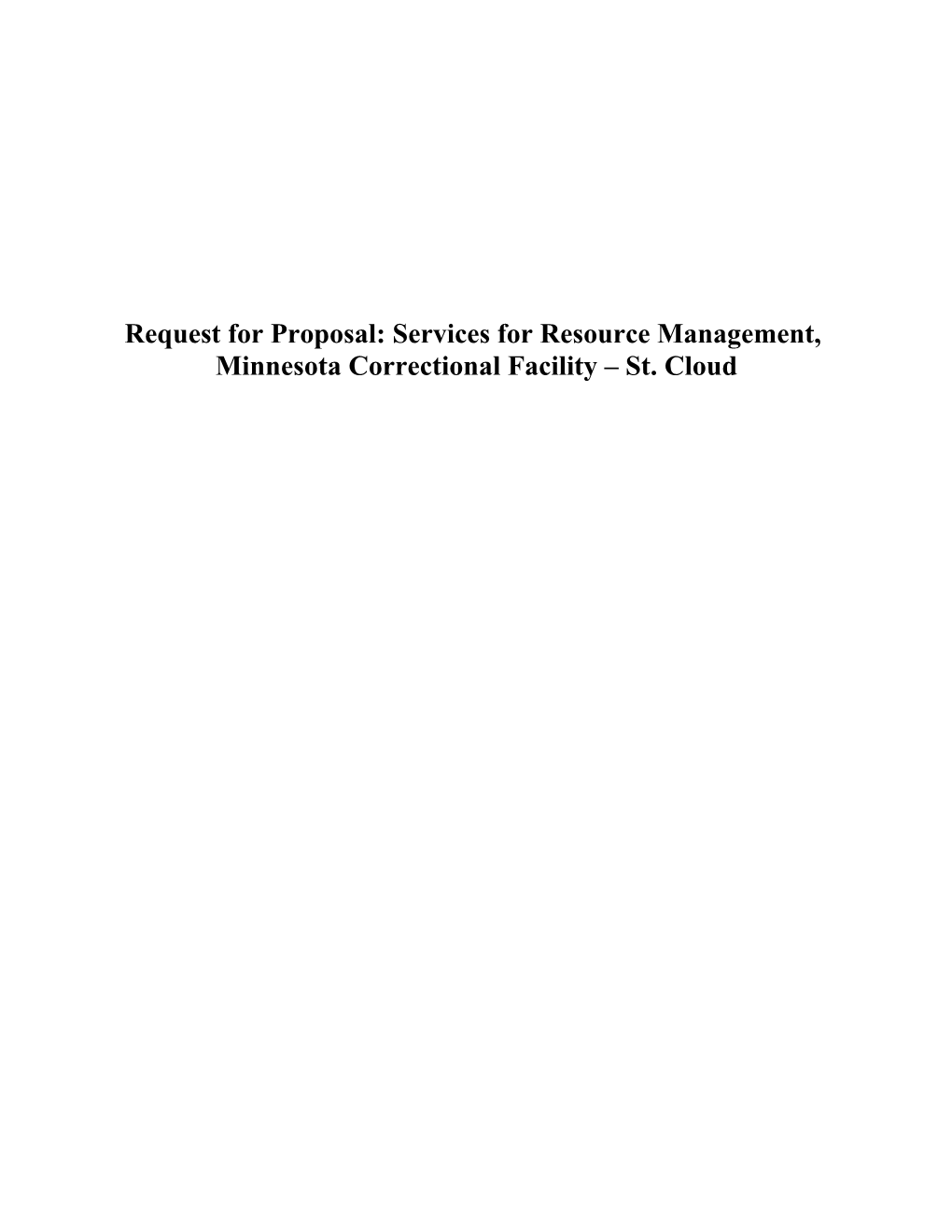 Request for Proposal: Services for Resource Management