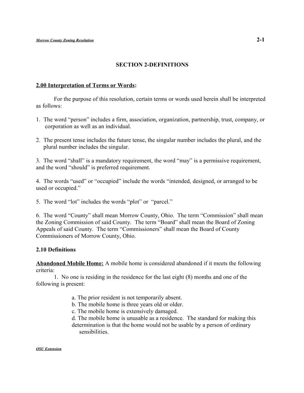 Morrow County Zoning Resolution