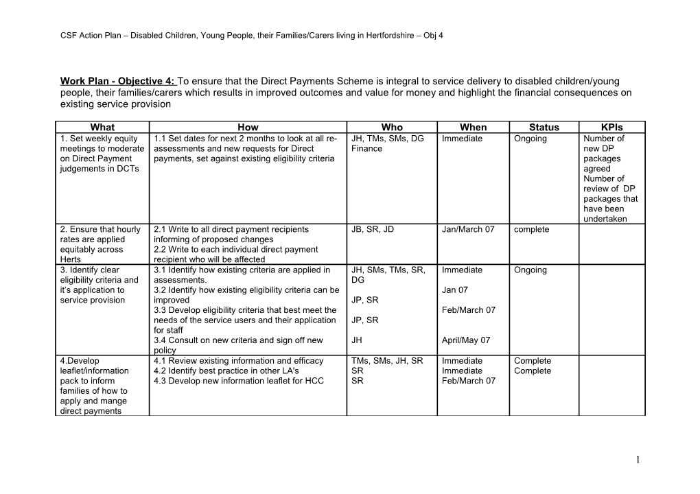 CSF Action Plan Disabled Children, Young People, Their Families/Carers Living in Hertfordshire