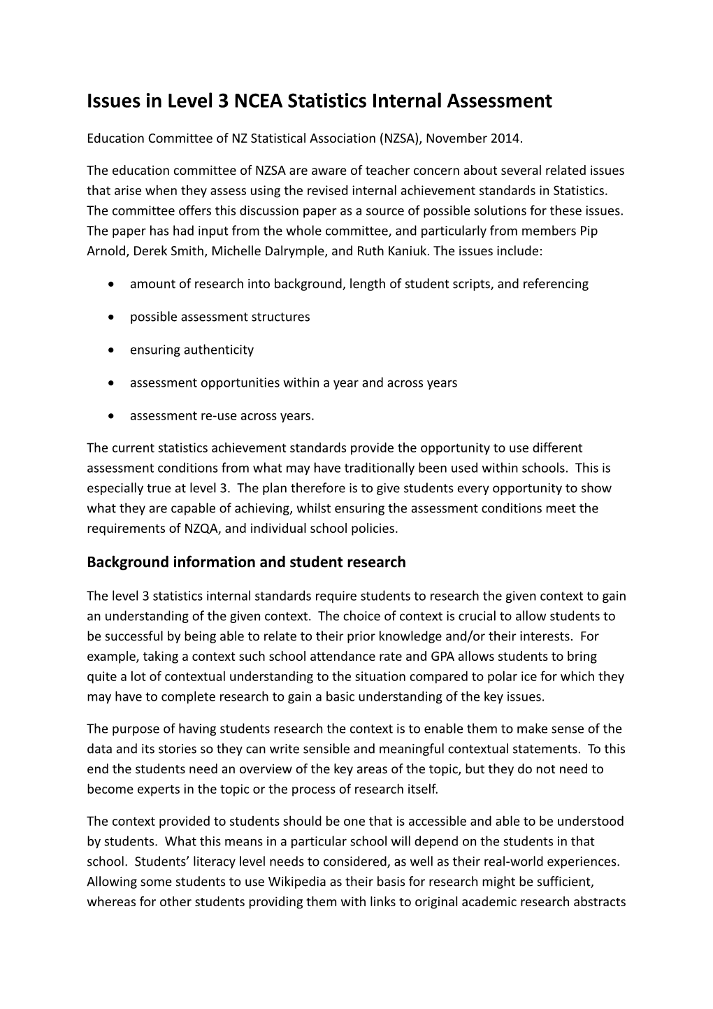 Issues in Level 3 NCEA Statistics Internal Assessment