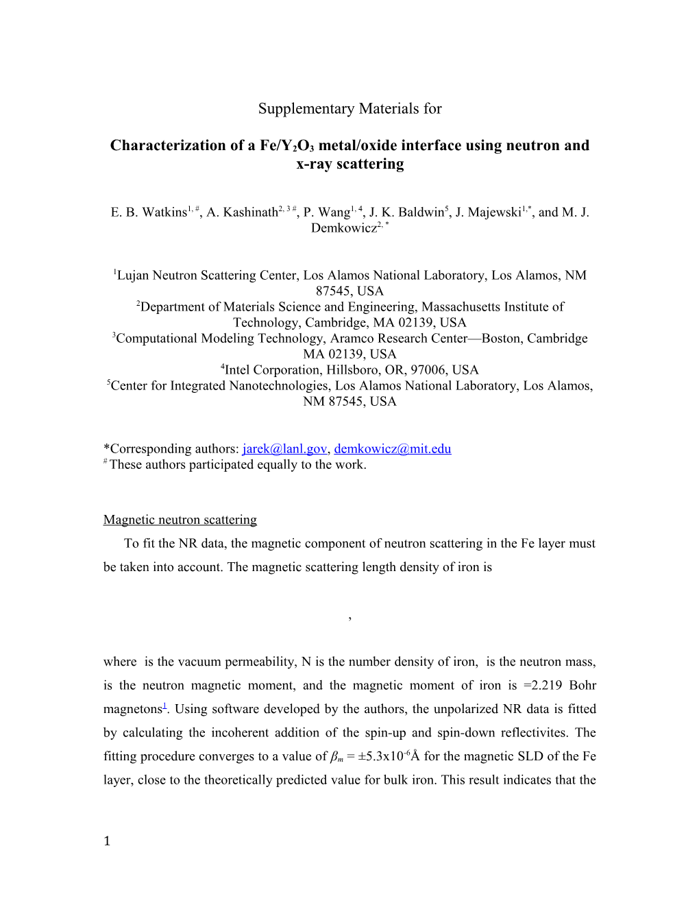 Characterization of a Fe/Y2o3metal/Oxide Interface Using Neutron and X-Ray Scattering