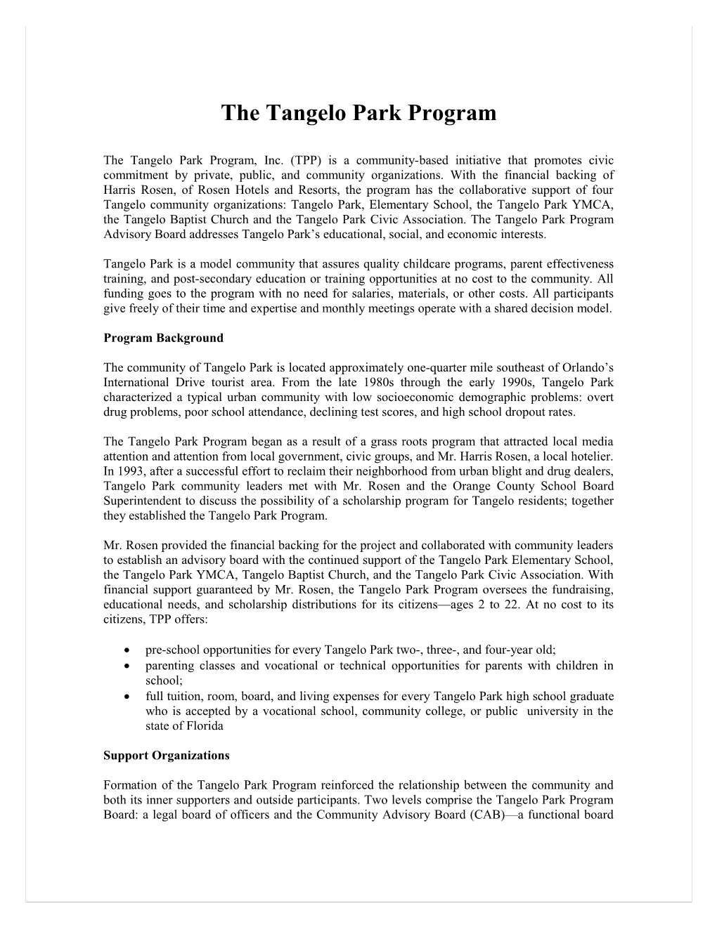 Tangelo Park Achievements