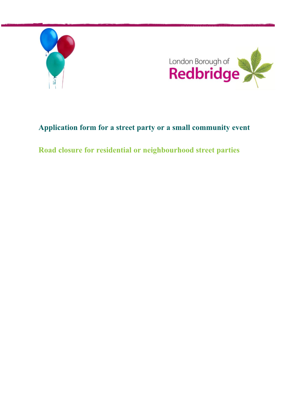 Application Form for a Street Party Or a Small Community Event