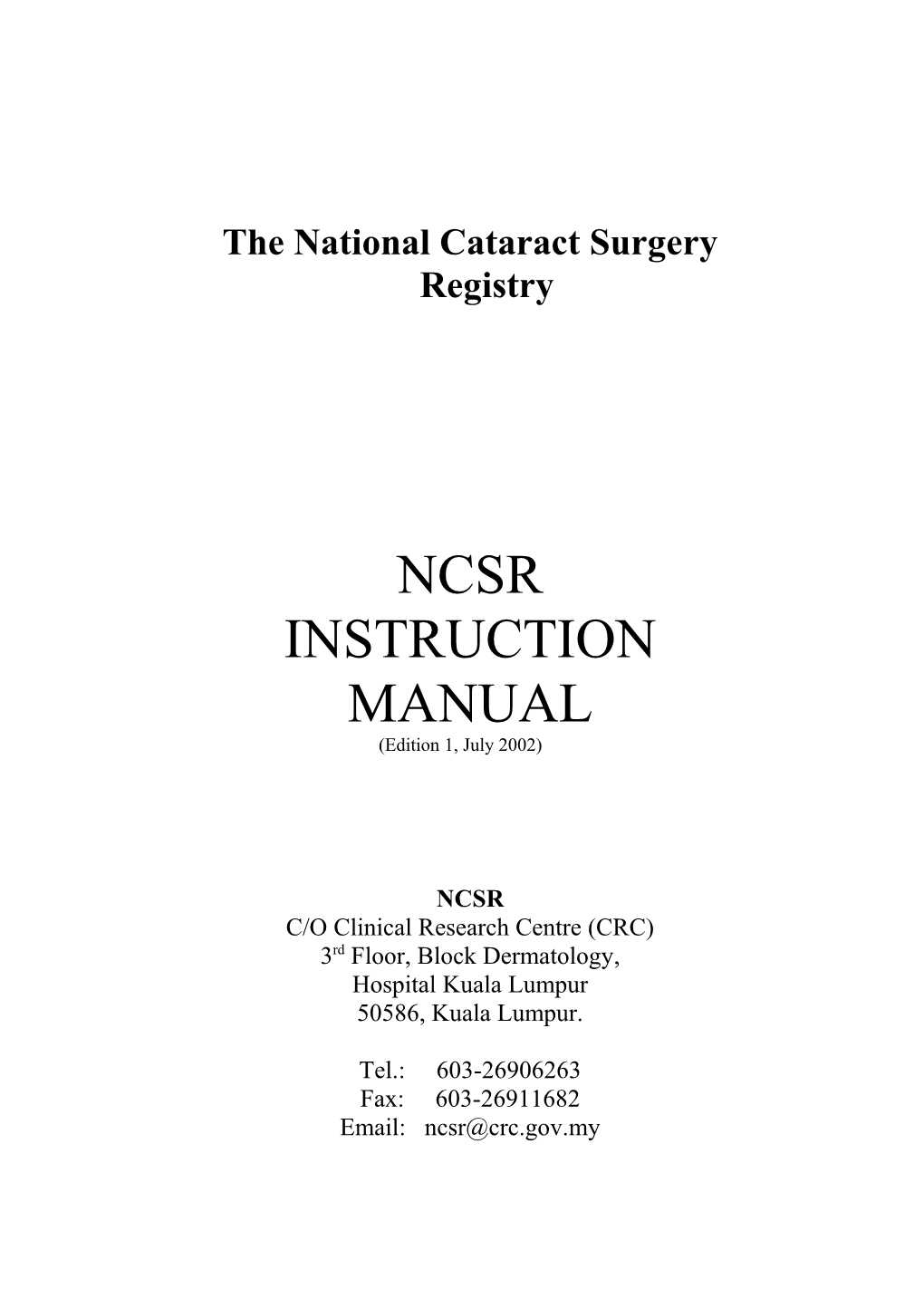 Instruction for National Cataract Surgery Registry