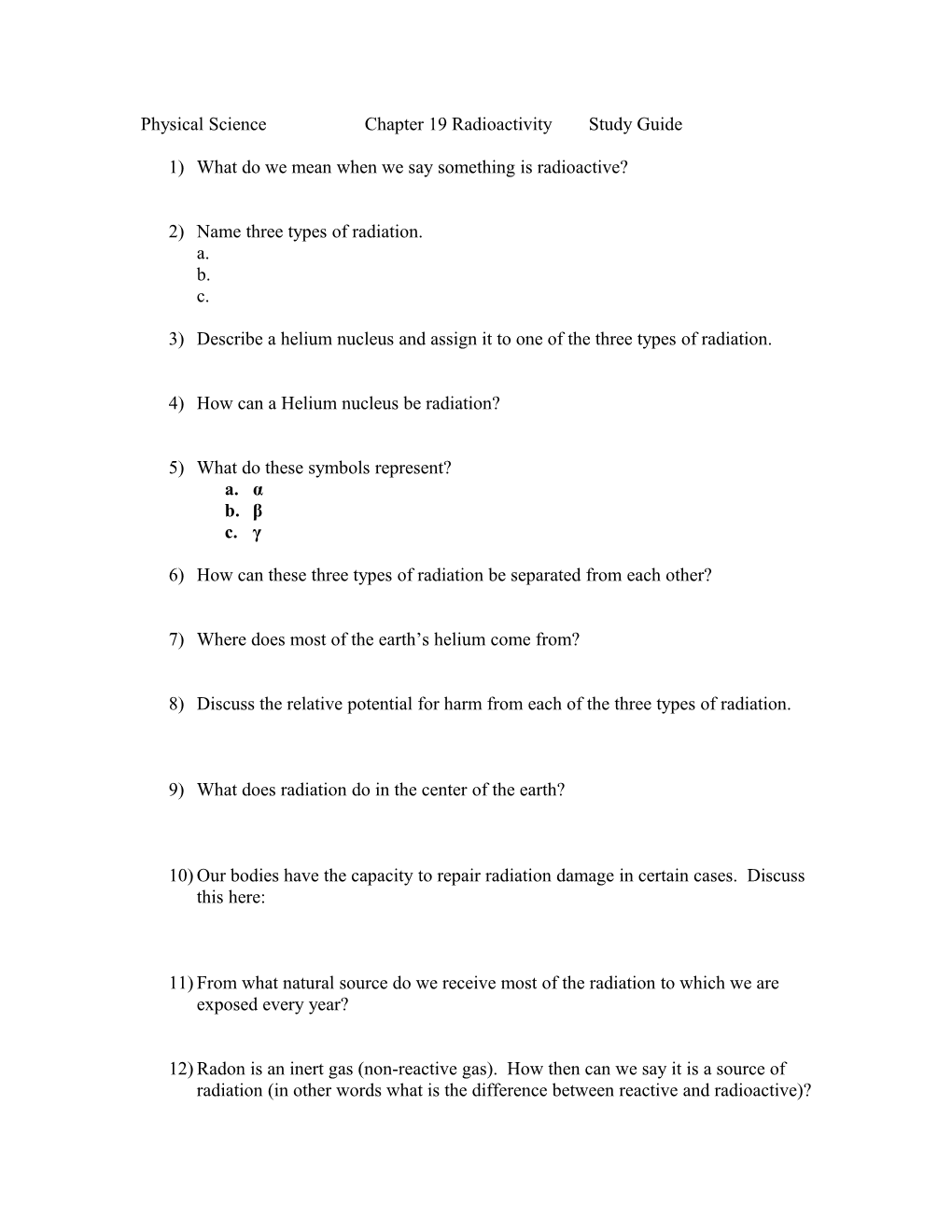 Physical Sciencechapter 19 Radioactivitystudy Guide