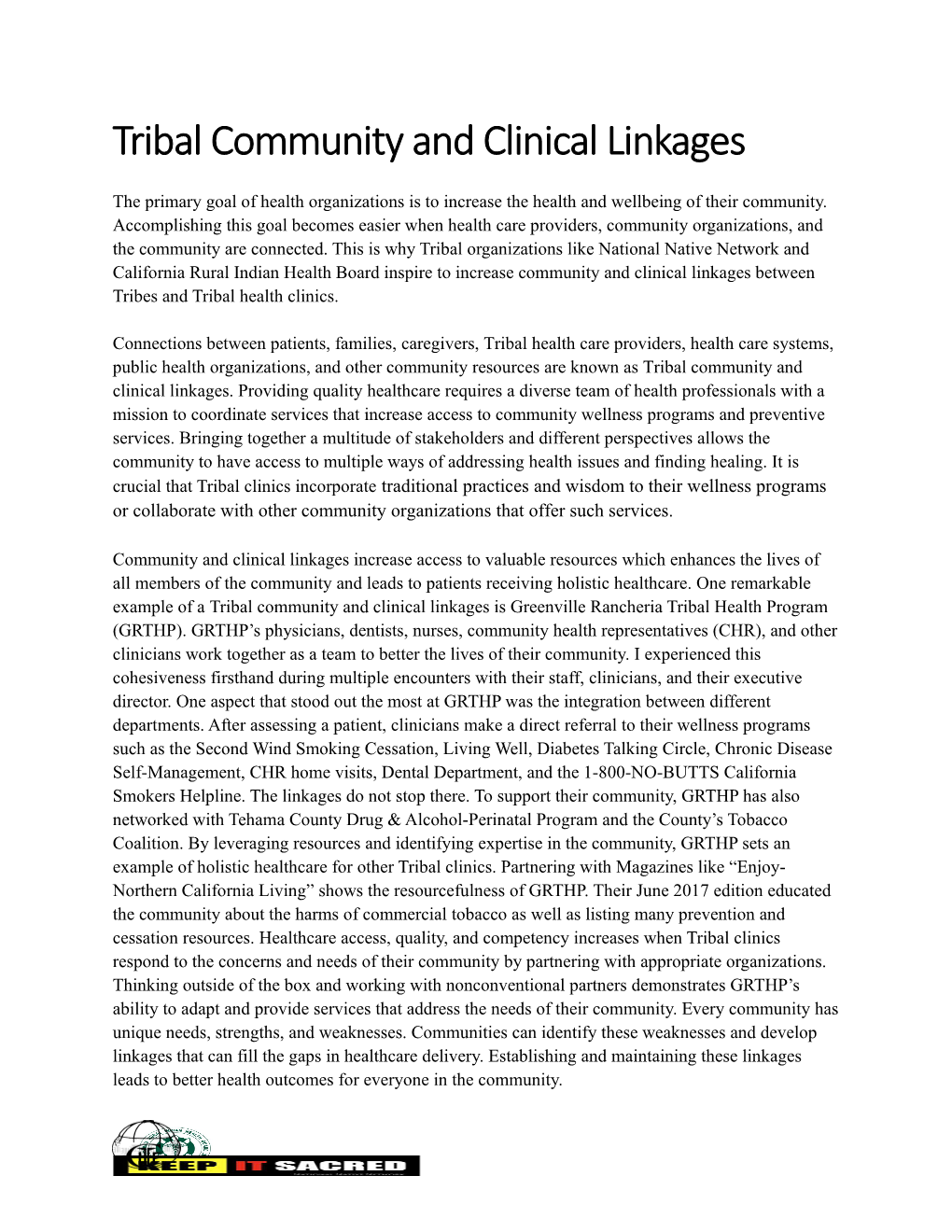 Tribal Community and Clinical Linkages