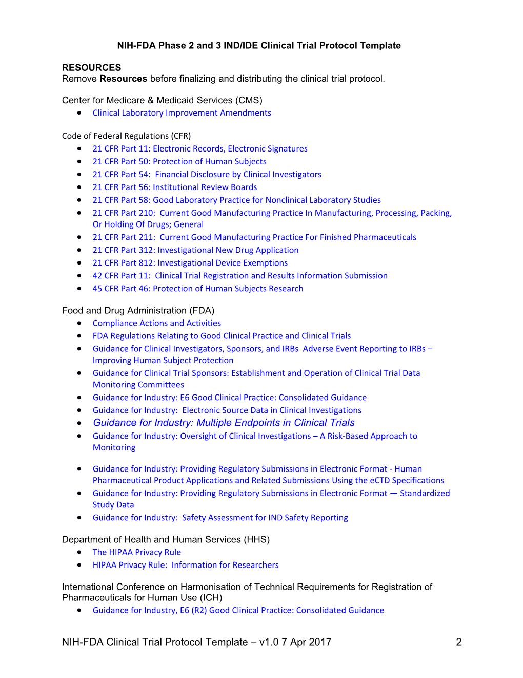 NIH-FDA Phase 2 and 3 IND/IDE Clinical Trial Protocol Template