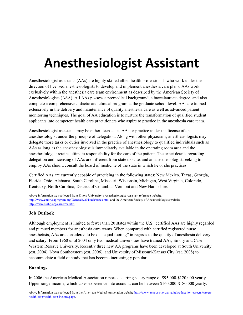 Anesthesiologist Assistant