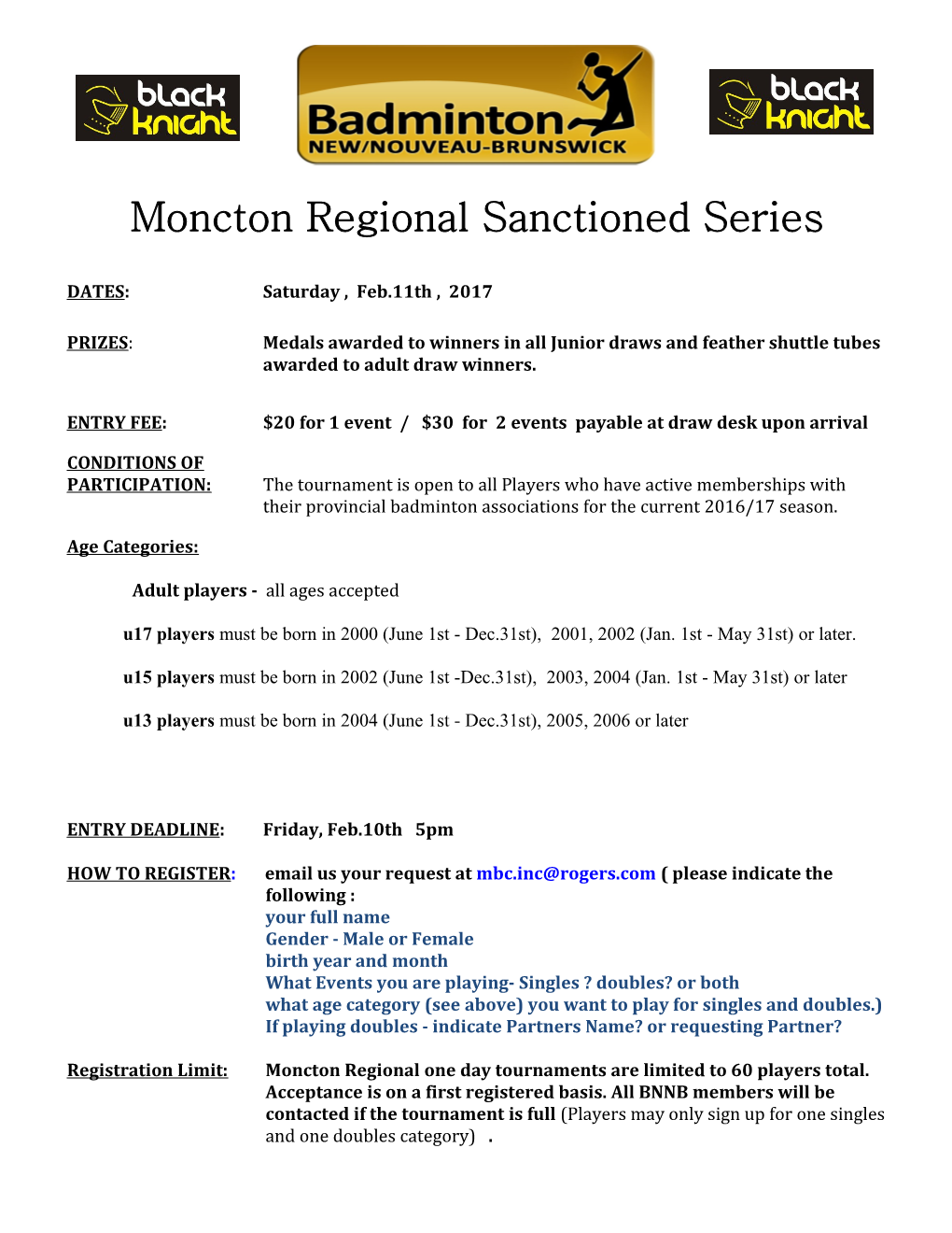 Moncton Regional Sanctioned Series