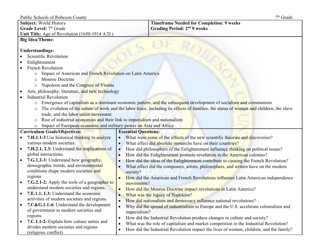 Public Schools of Robeson County 7Th Grade