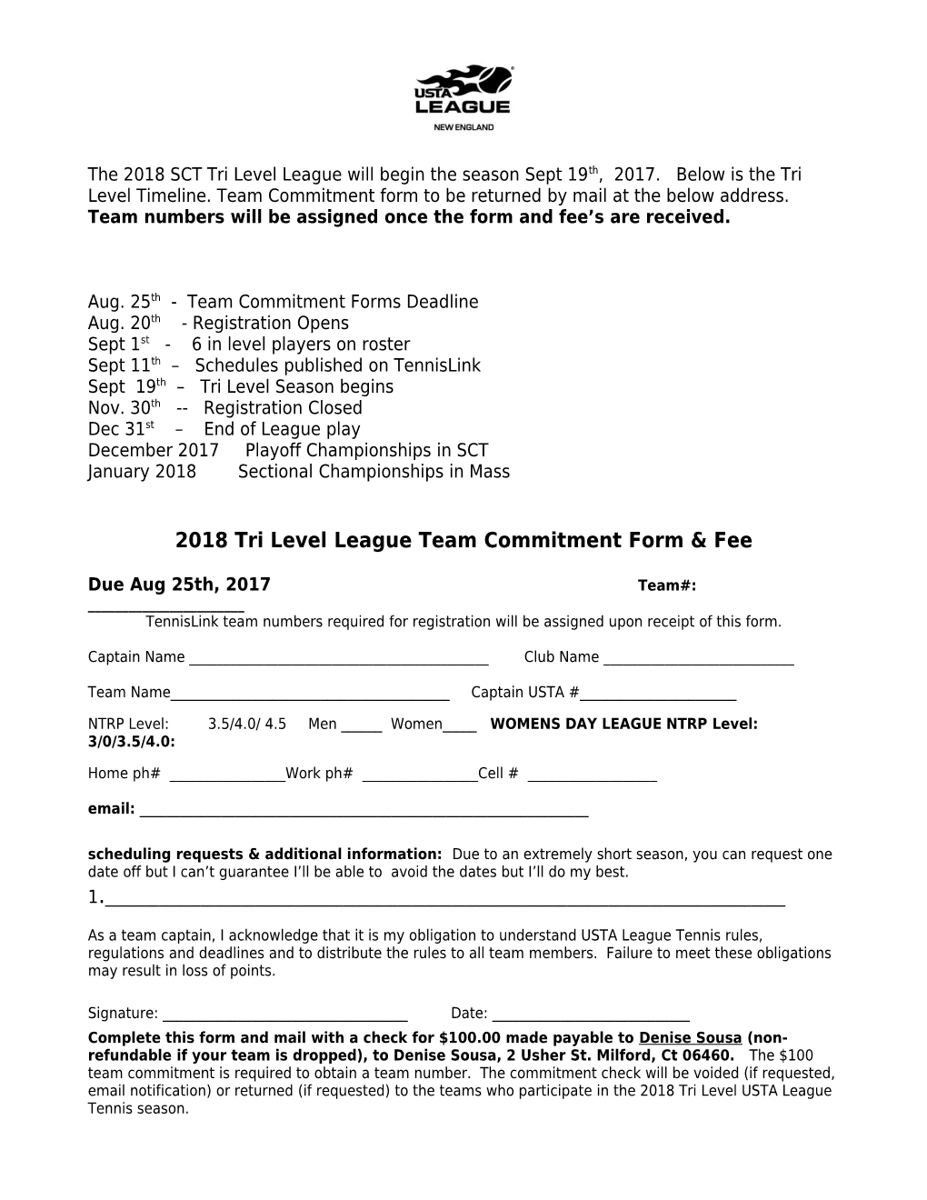 Aug. 25Th - Team Commitment Forms Deadline