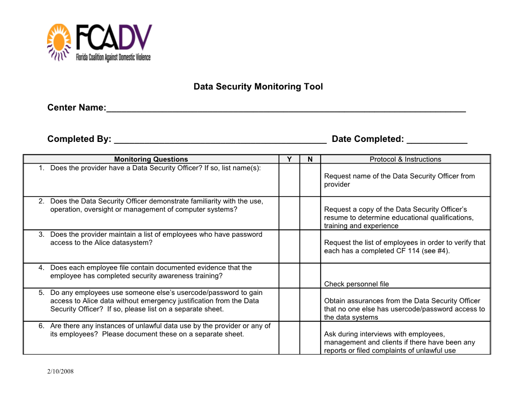 Data Security Monitoring Checklist