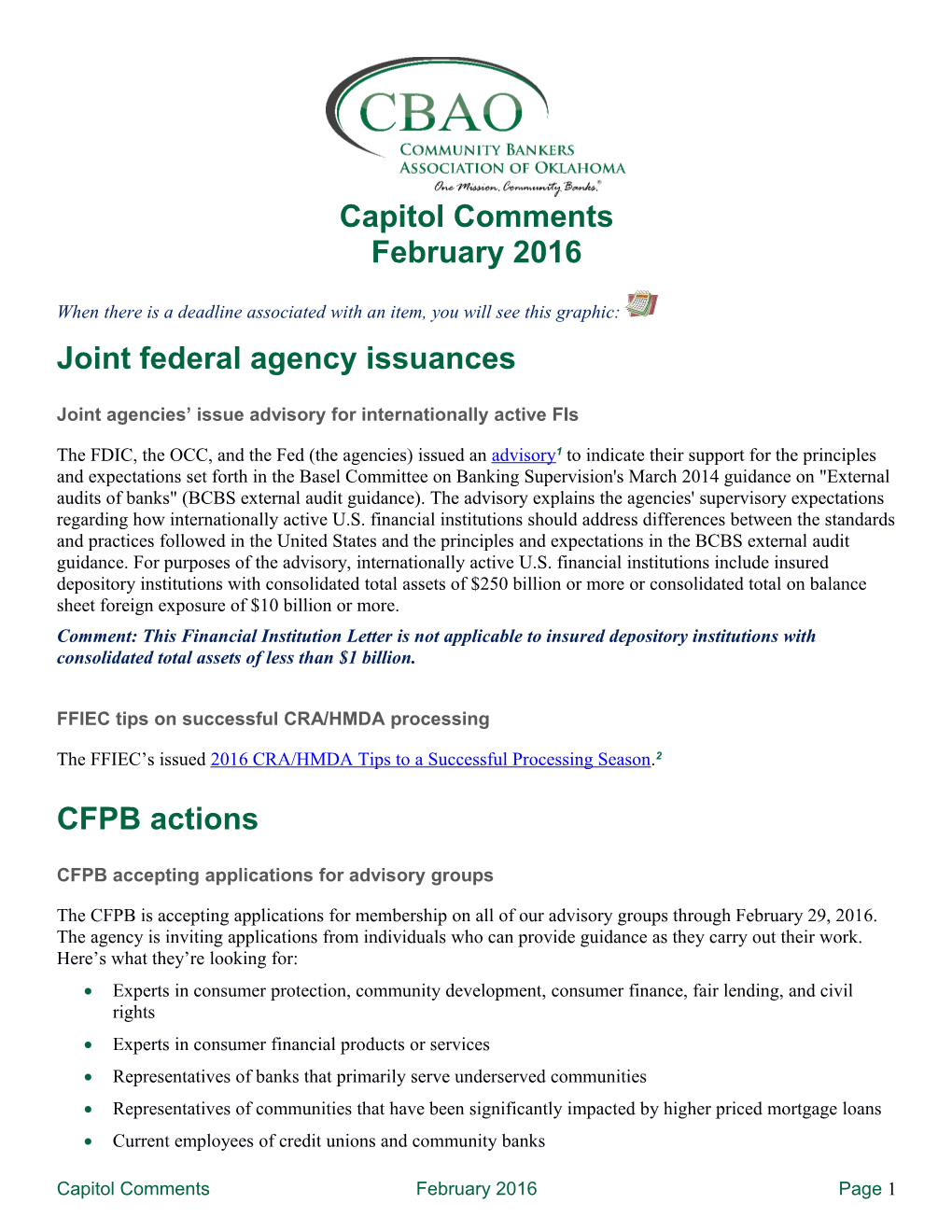 Joint Federal Agency Issuances