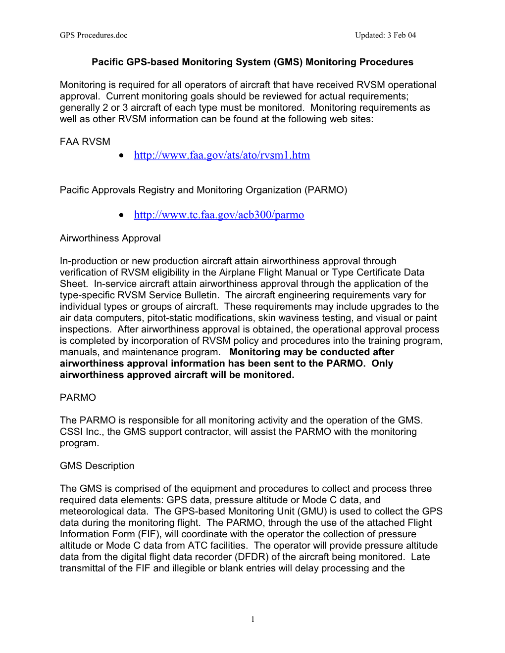 Pacific GPS-Based Monitoring System (GMS) Monitoring Procedures